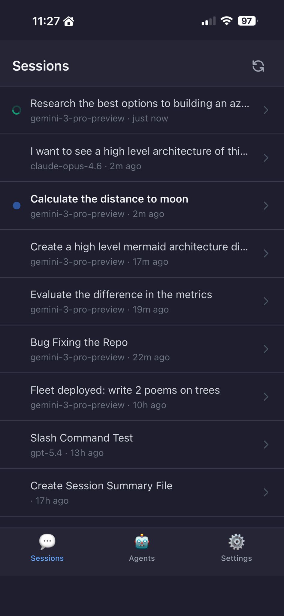 Session list on mobile