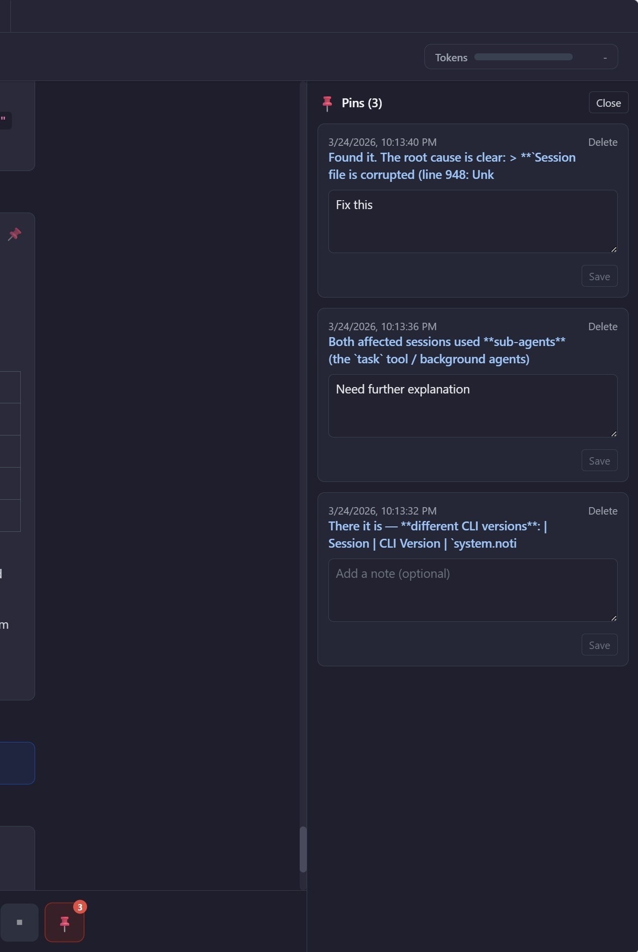Pinned messages panel