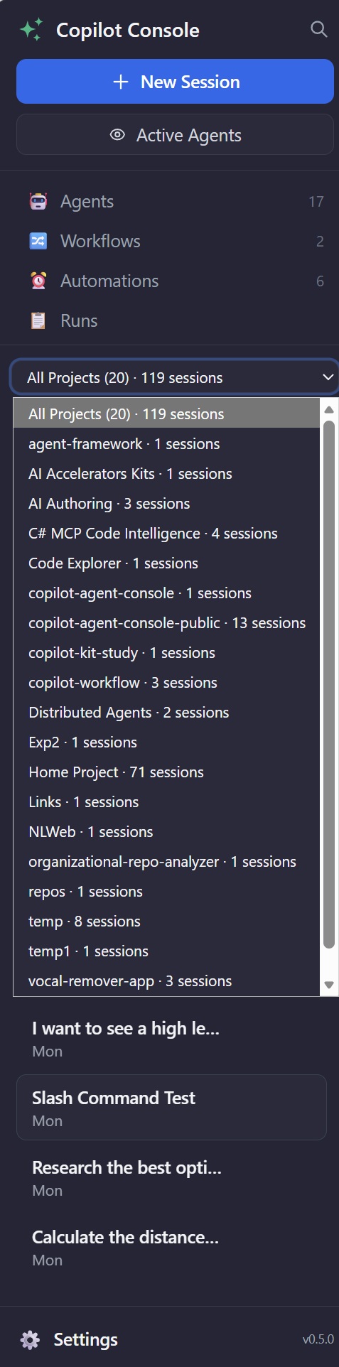 Project-based session organization